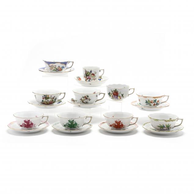 a-selection-of-ten-herend-cup-and-saucer-sets