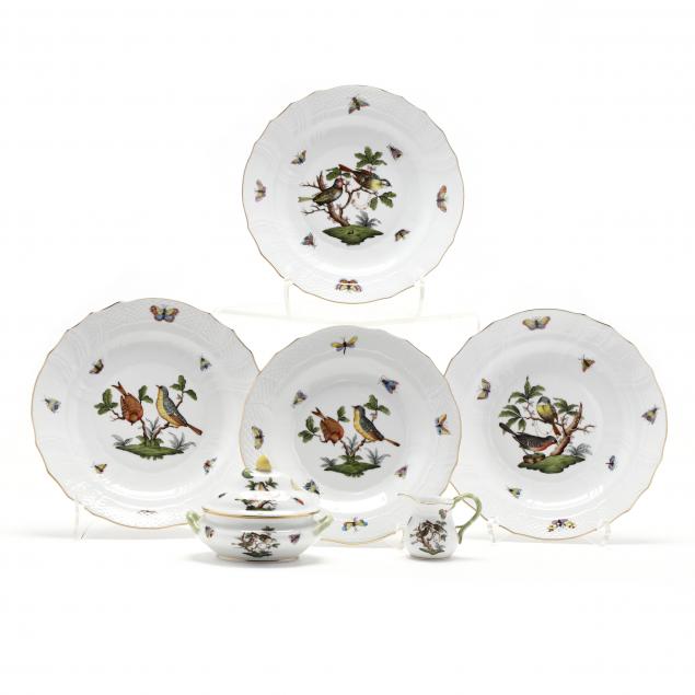 six-herend-porcelain-items-i-rothschild-bird-i-pattern