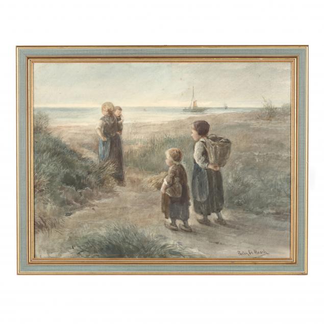 antique-dutch-school-watercolor-of-a-family-fishing