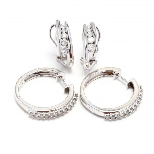 two-pairs-of-14kt-white-gold-and-diamond-earrings