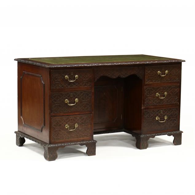 antique-english-chinese-chippendale-style-mahogany-and-leather-top-desk