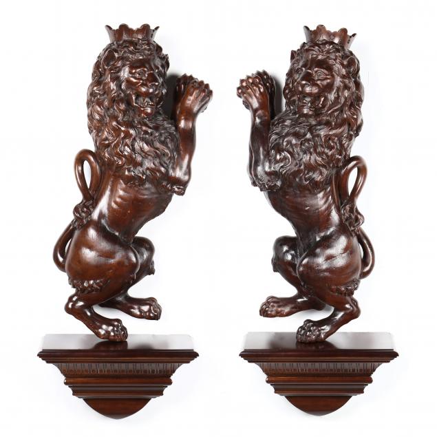 pair-of-three-foot-tall-carved-wood-lion-appliques-and-wall-brackets