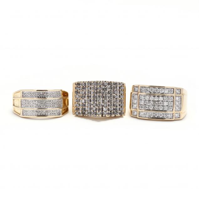 three-10kt-gold-and-diamond-gent-s-rings