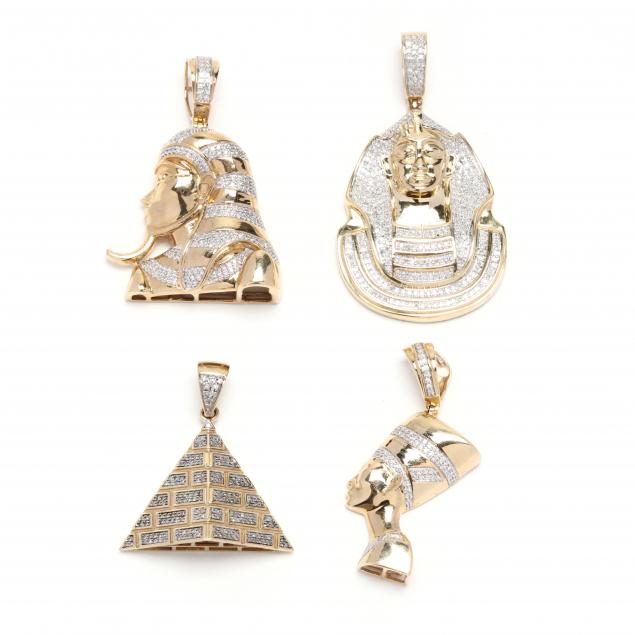 four-10kt-gold-egyptian-motif-gold-and-diamond-charms-pendants