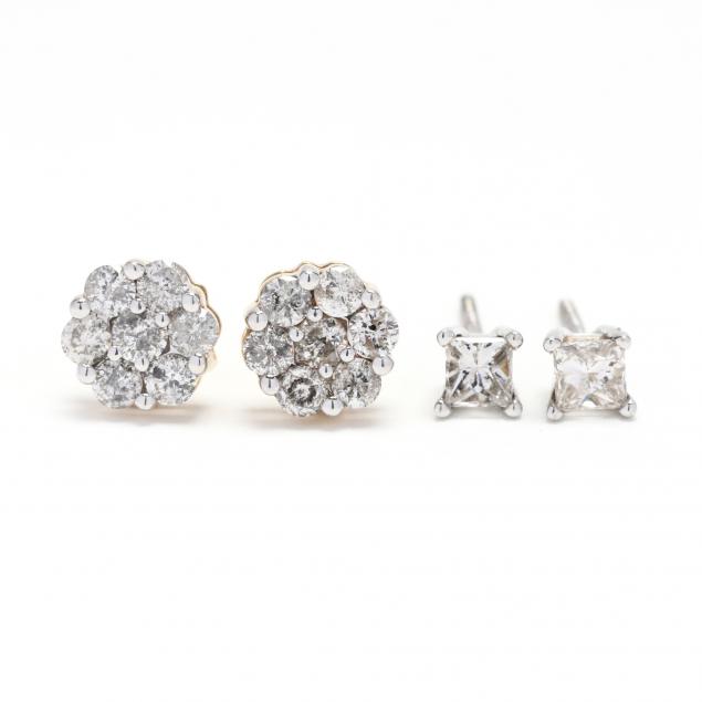 two-pairs-of-14kt-gold-and-diamond-earrings