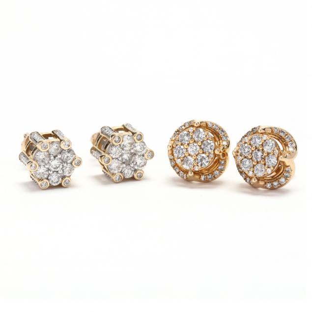 two-pairs-of-gold-and-diamond-earrings