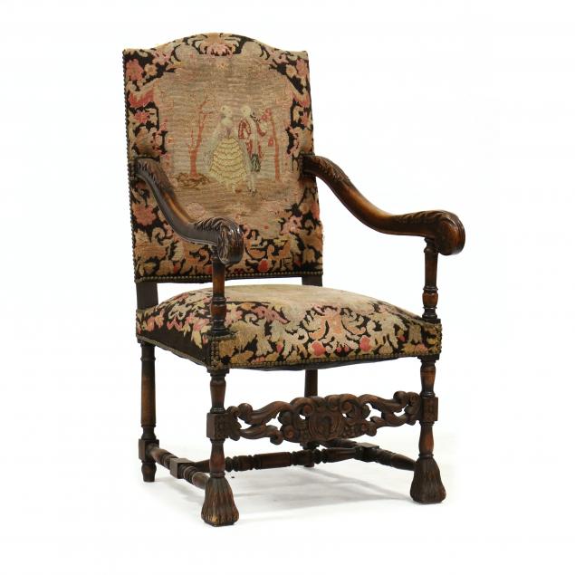 spanish-style-carved-and-upholstered-hall-chair