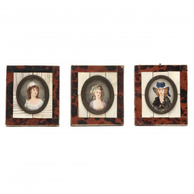 three-antique-continental-portrait-miniatures-of-19th-century-beauties