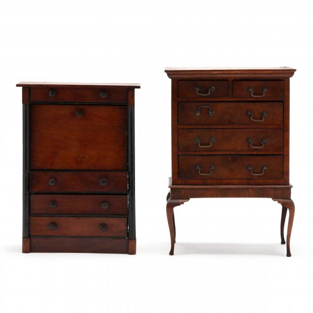 two-antique-miniature-mahogany-chests-of-drawers