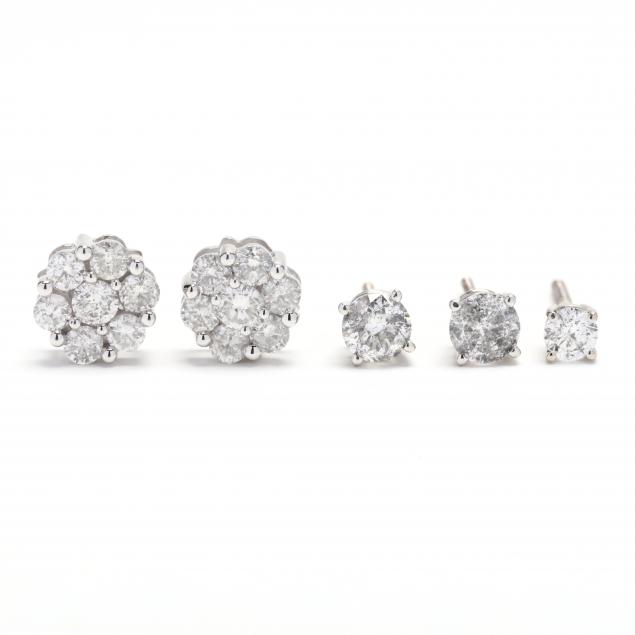 five-gold-and-diamond-stud-earrings