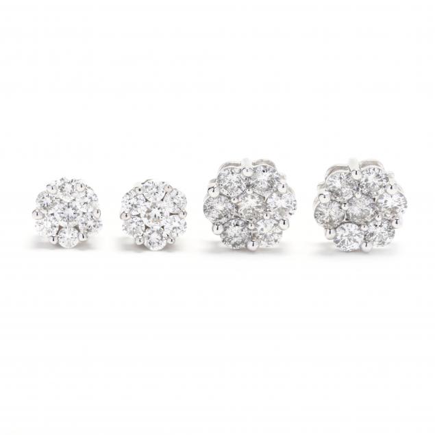 two-pairs-of-white-gold-and-diamond-stud-earrings