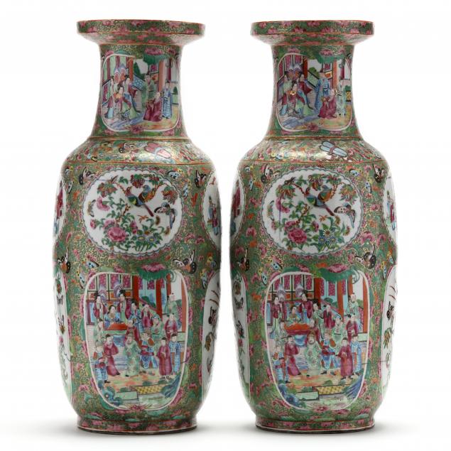 a-pair-of-chinese-export-porcelain-rose-medallion-rouleau-floor-vases