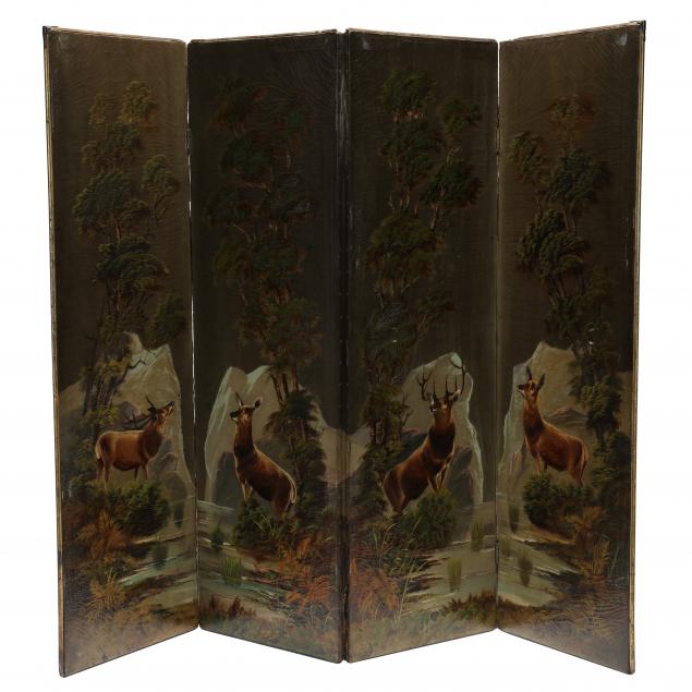 antique-four-panel-painted-floor-screen-depicting-elk