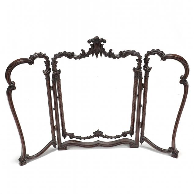 chinese-chippendale-style-carved-mahogany-tri-fold-mirror