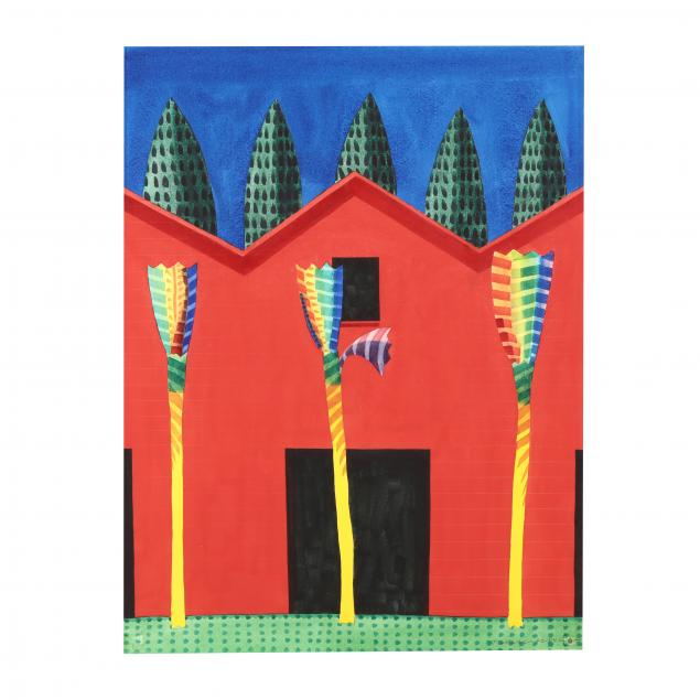 ian-tremewen-20th-21st-century-red-barn-with-yellow-palms
