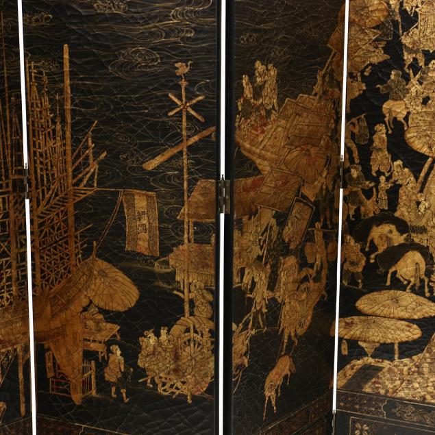 Chinese Lacquered and Gilt Six Panel Floor Screen (Lot 1024 - The ...