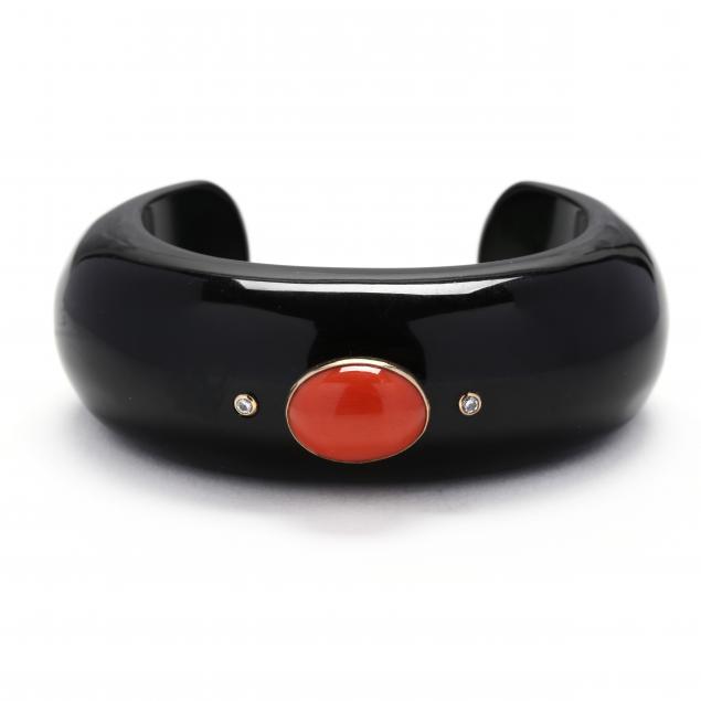 onyx-coral-and-diamond-cuff-bracelet