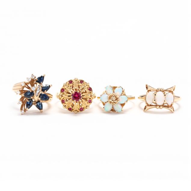 four-gold-and-gem-set-rings