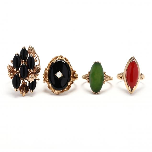 four-vintage-gold-and-gem-set-rings