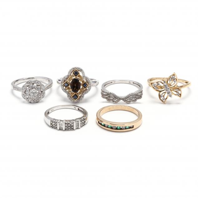 six-gold-and-gem-set-rings