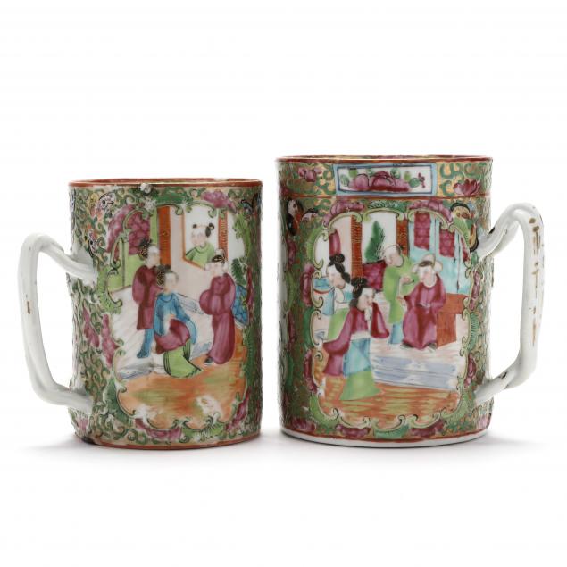 two-chinese-export-porcelain-rose-medallion-mugs