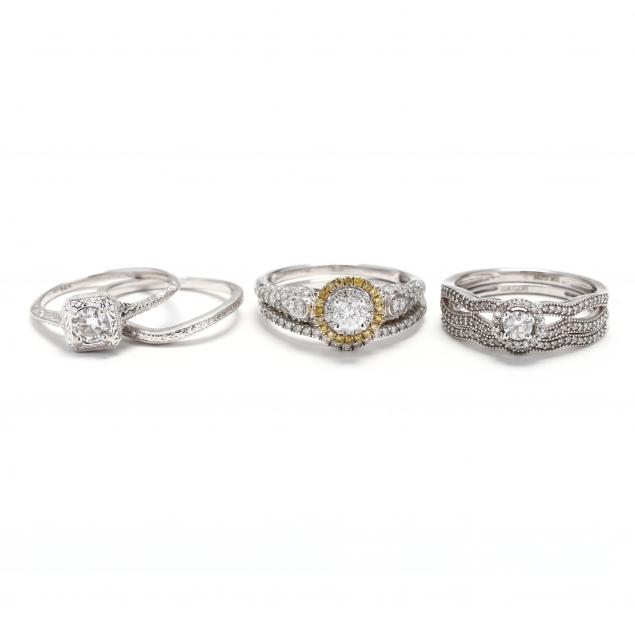 three-white-gold-and-diamond-wedding-sets