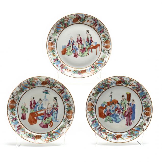 three-chinese-export-porcelain-rose-mandarin-plates