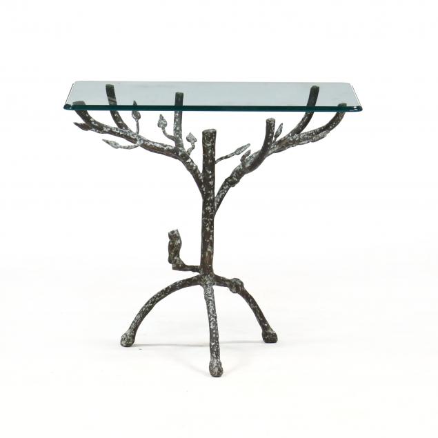 faux-bois-metal-and-glass-side-table