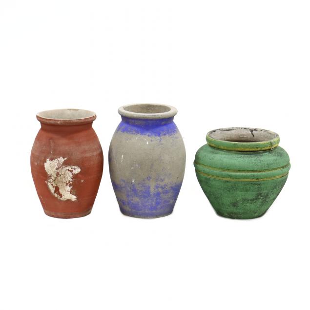 three-vintage-hand-made-garden-pots