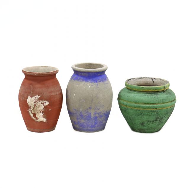 three-vintage-hand-made-garden-pots