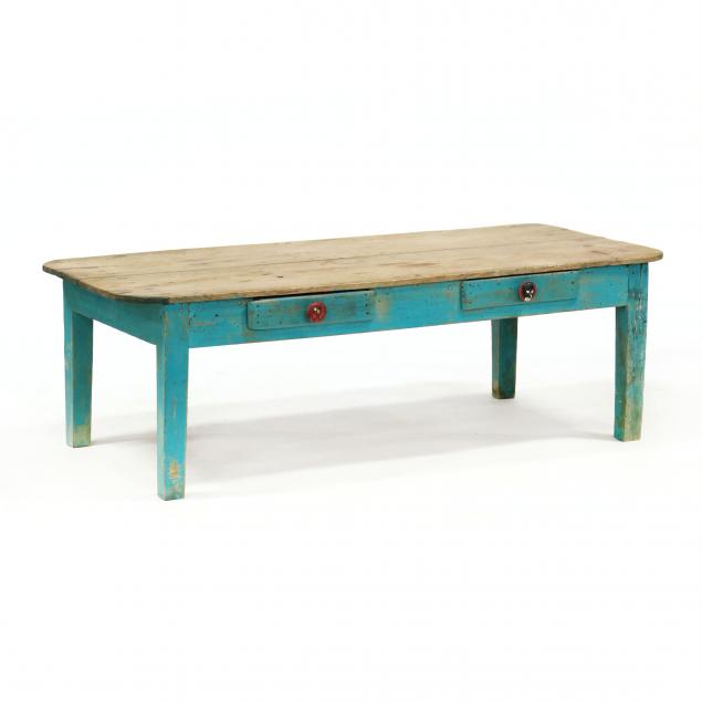 primitive-painted-pine-two-drawer-coffee-table