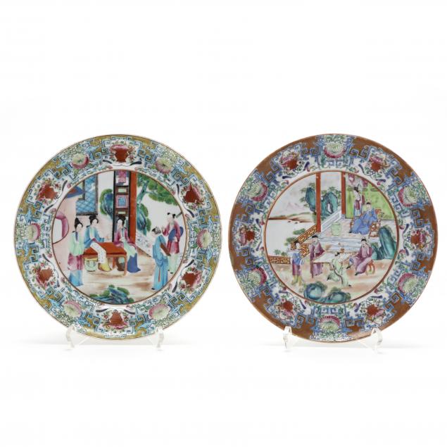 two-chinese-export-porcelain-rose-mandarin-plates