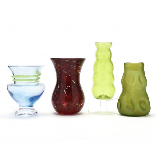 four-contemporary-art-glass-vases-signed