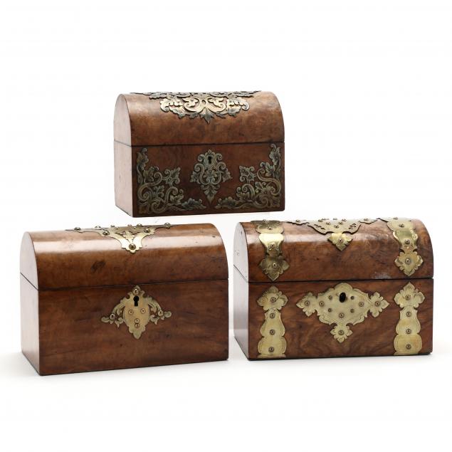 three-antique-burlwood-dome-lidded-boxes