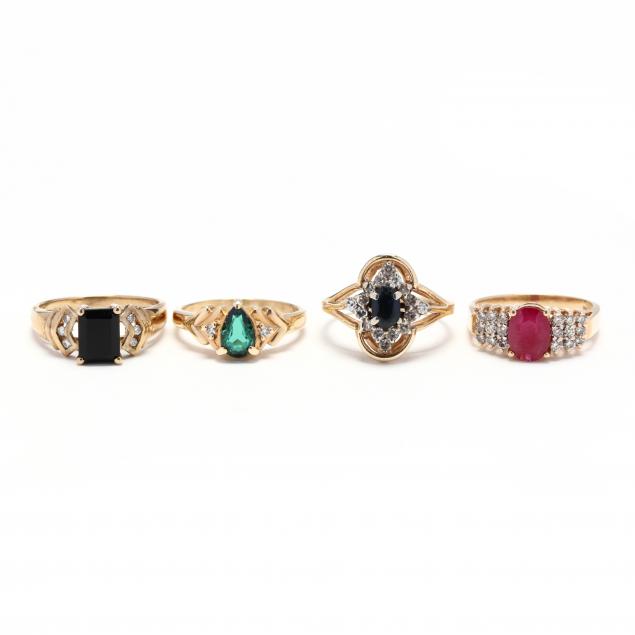 four-gold-and-gem-set-rings
