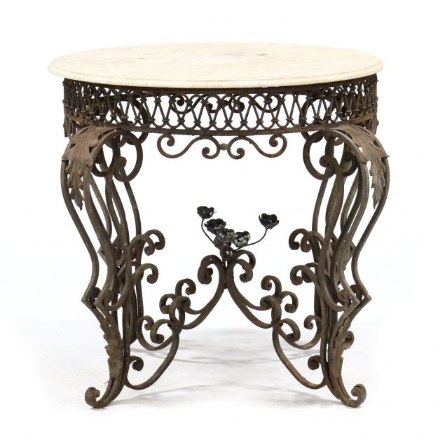 round-cast-iron-and-stone-garden-table
