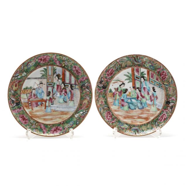 a-near-pair-chinese-export-porcelain-rose-mandarin-plates