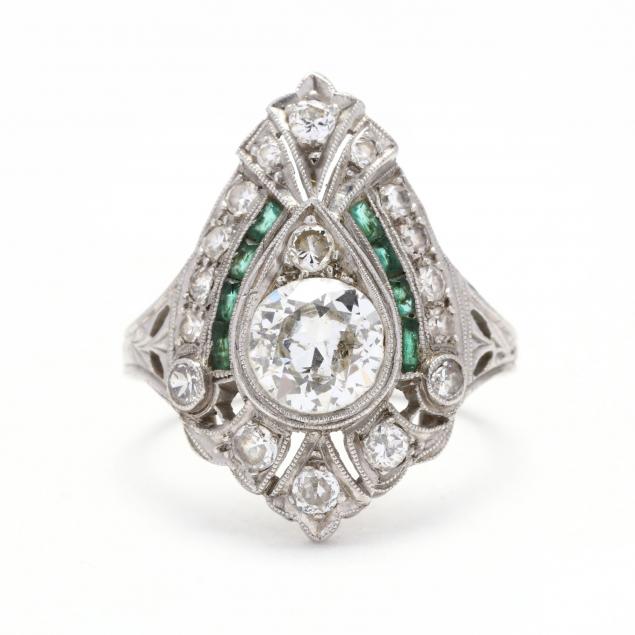 antique-platinum-diamond-and-emerald-ring