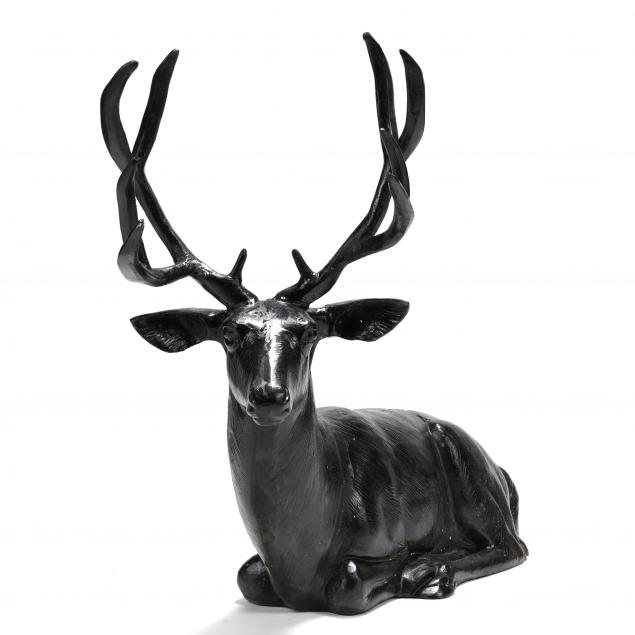a-large-cast-and-painted-aluminum-recumbent-stag