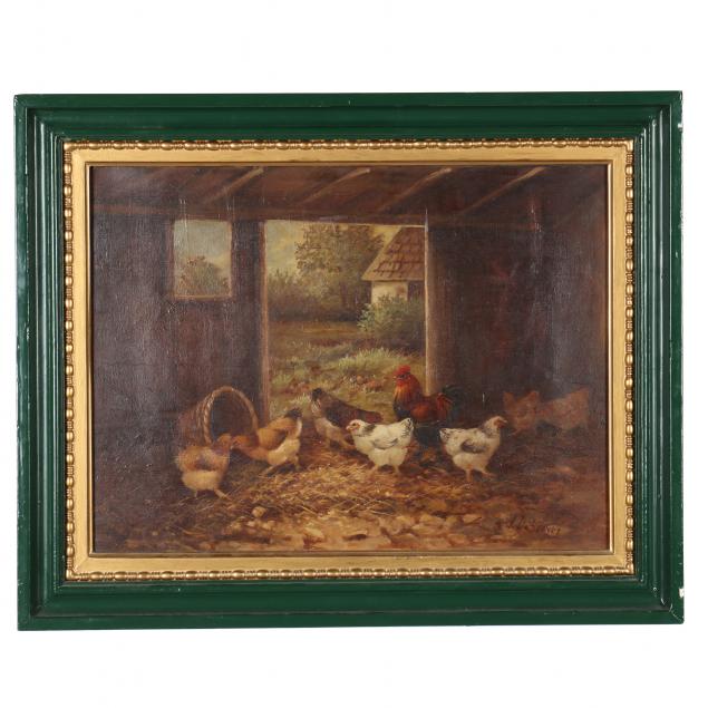 j-d-sorver-american-1825-1904-chickens-and-rooster-in-a-barn