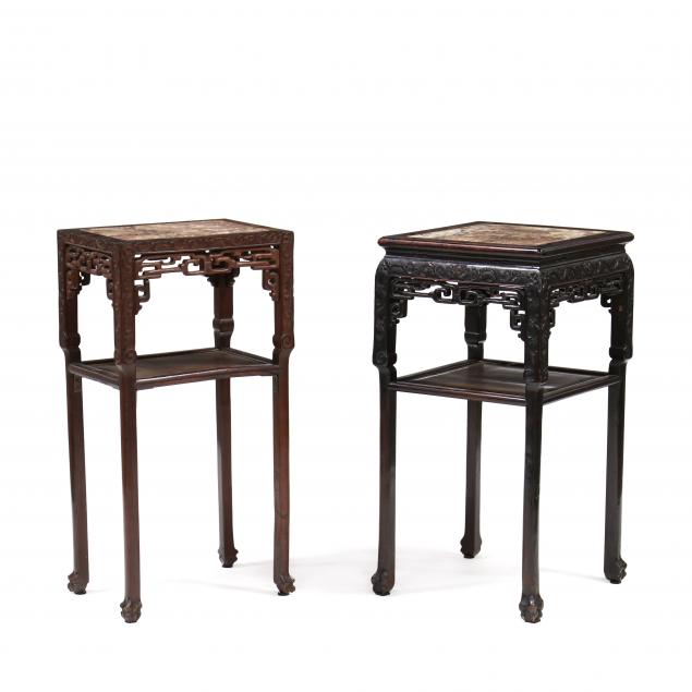 two-antique-chinese-hardwood-marble-top-tables