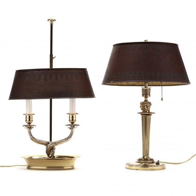 two-french-figural-brass-lamps-with-tole-shades