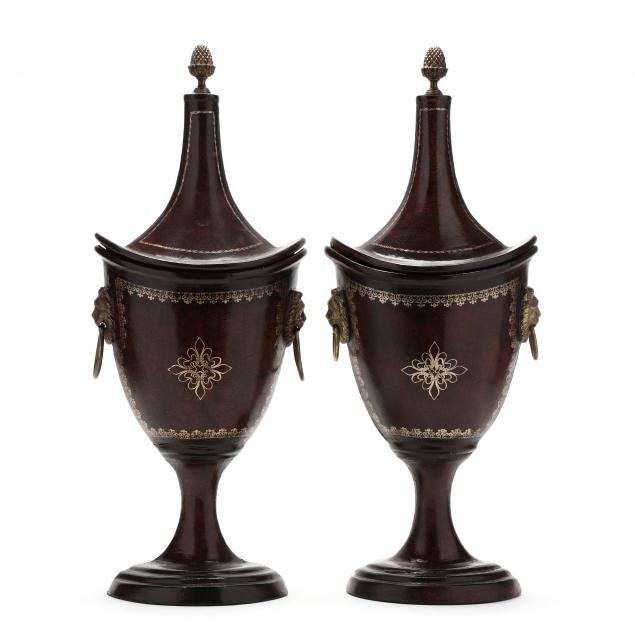maitland-smith-pair-of-lion-handle-lidded-leather-urns