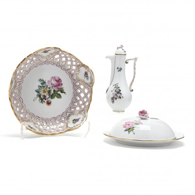 a-grouping-of-floral-decorated-herend-porcelain