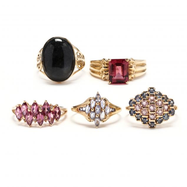 five-gold-and-gem-set-rings