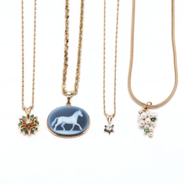 four-gold-and-gem-set-pendant-necklaces