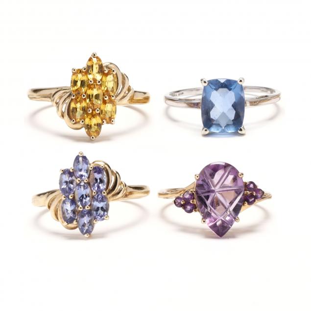 four-gold-and-gem-set-rings