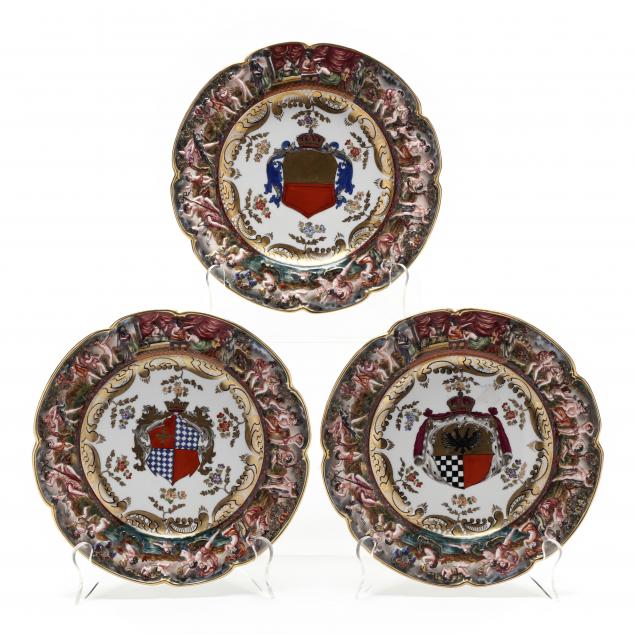 three-capodimonte-armorial-plates