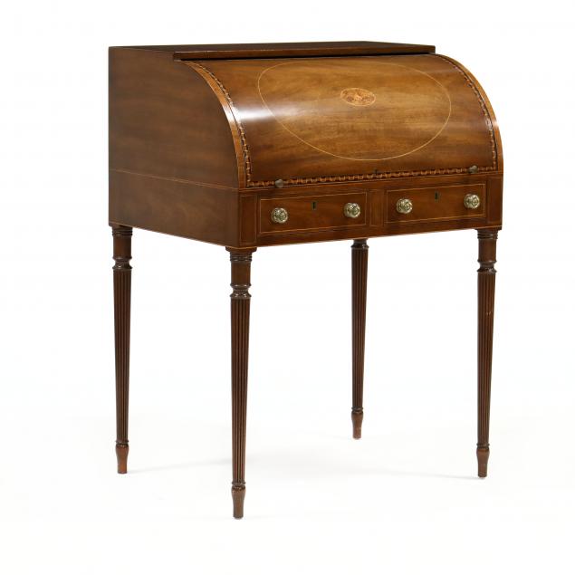 kittinger-sheraton-style-inlaid-mahogany-cylinder-desk