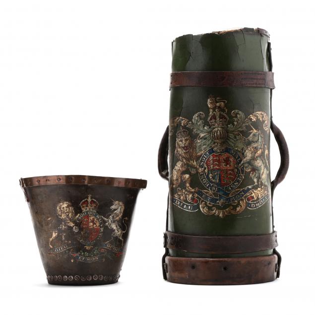 two-english-gilt-and-painted-leather-fire-buckets